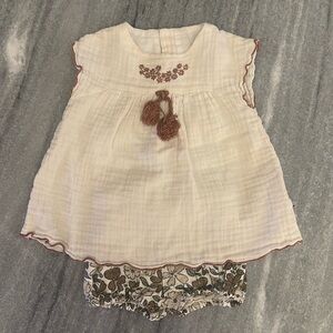 Muslin Cotton Boho Top/Dress (12 mons) with Floral Bloomers (3 mons)
